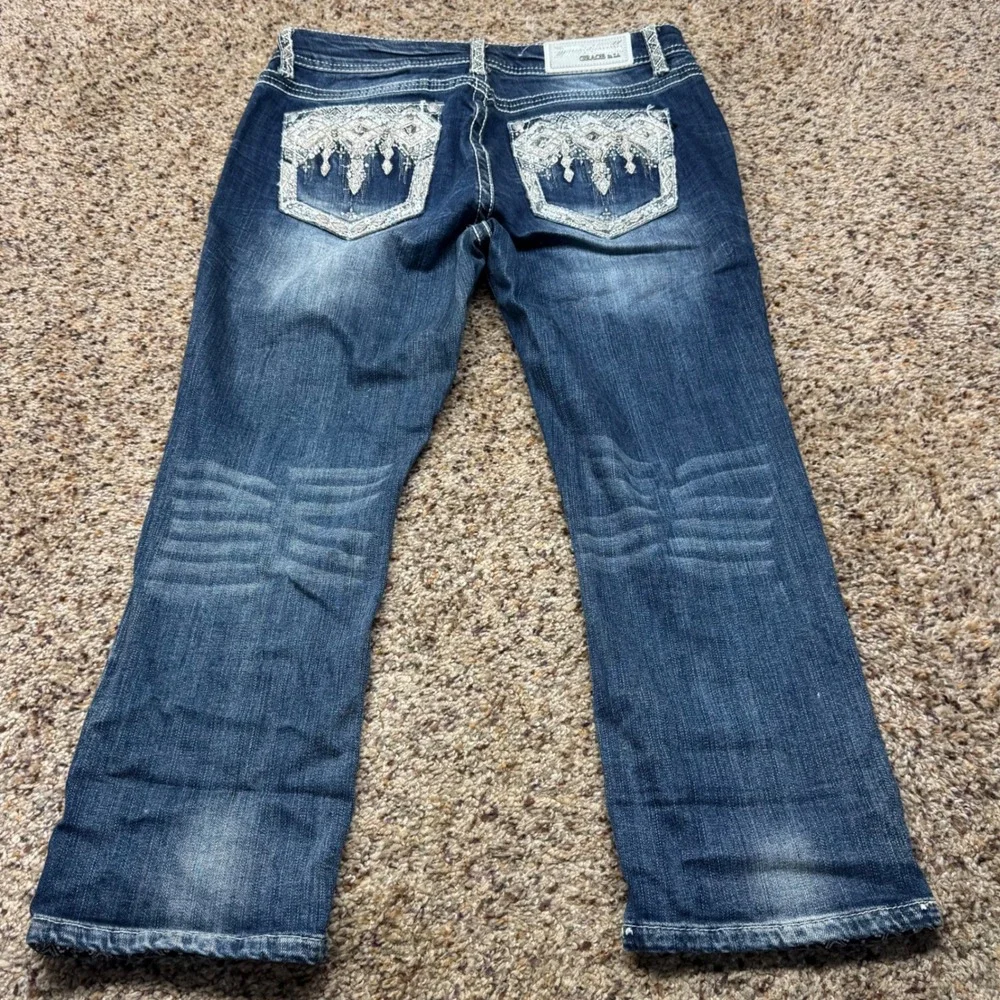 Grace in LA Easy‎ Fit Dark Wash Embellished Bootcut Jeans Size 28 Silver Bling